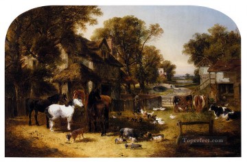 horse cats Painting - An English Farmyard Idyll John Frederick Herring Jr horse